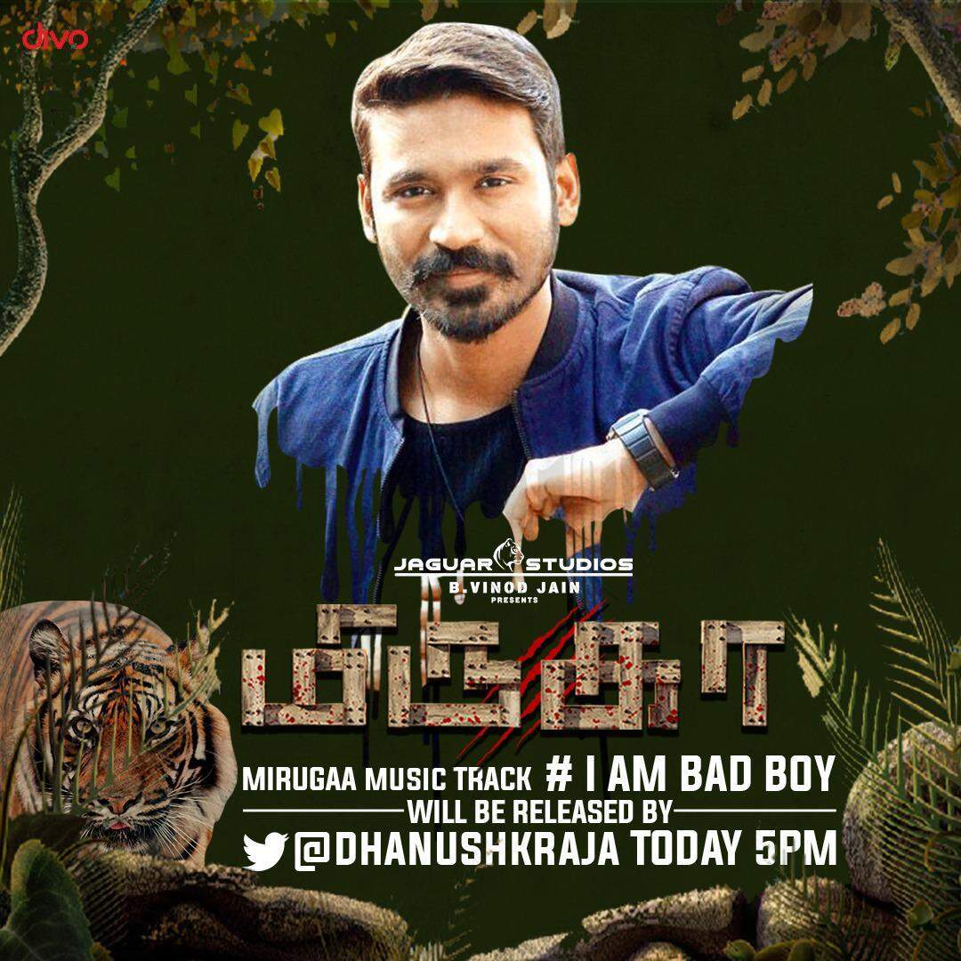 Single lyrical track from “Mirugaa” unveiled by actor Dhanush today at 5pm