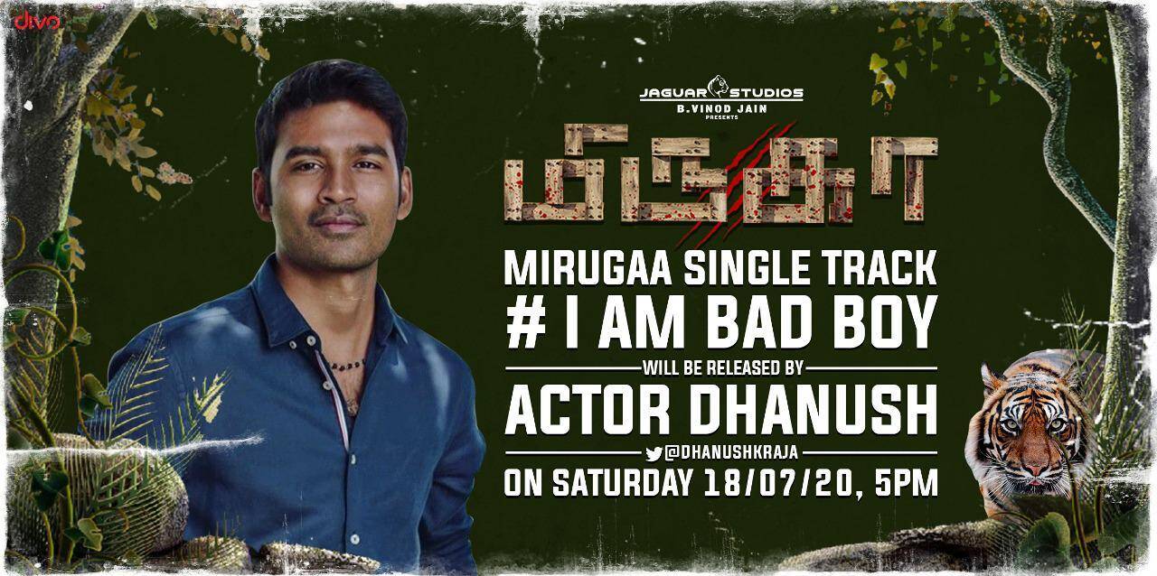 Single lyrical track from “Mirugaa” unveiled by actor Dhanush today at 5pm